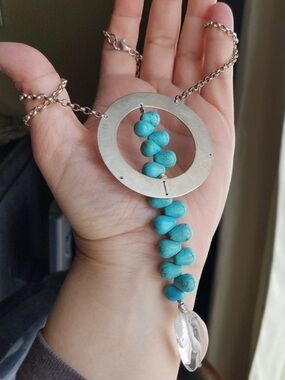 Genuine Turquoise Gemstone Silver Circle Necklace NEW
